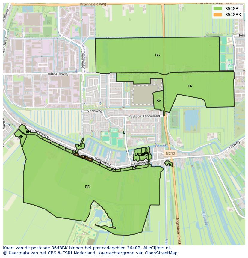 Afbeelding van het postcodegebied 3648 BK op de kaart.