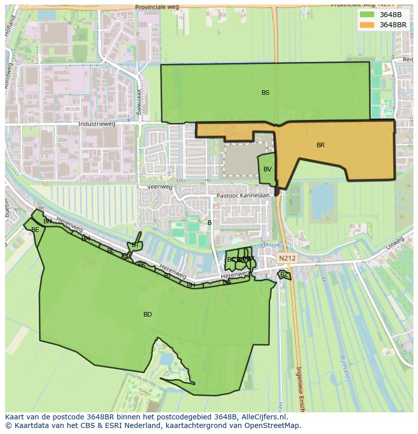 Afbeelding van het postcodegebied 3648 BR op de kaart.