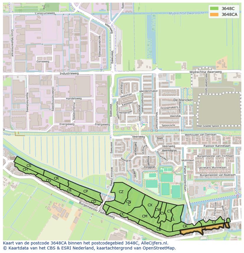 Afbeelding van het postcodegebied 3648 CA op de kaart.
