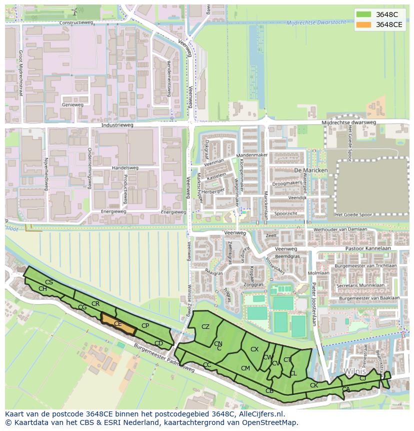 Afbeelding van het postcodegebied 3648 CE op de kaart.