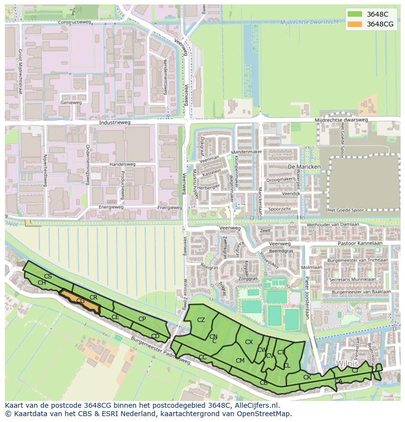 Afbeelding van het postcodegebied 3648 CG op de kaart.