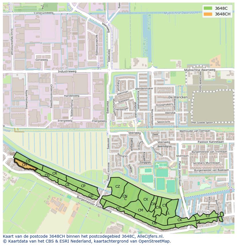 Afbeelding van het postcodegebied 3648 CH op de kaart.