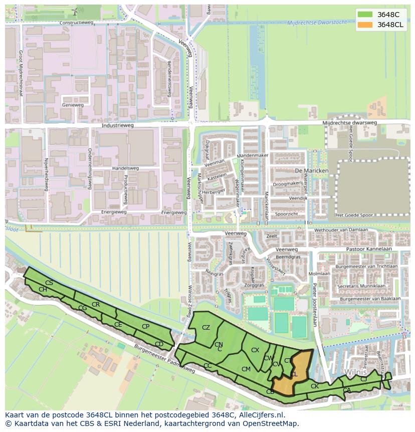 Afbeelding van het postcodegebied 3648 CL op de kaart.