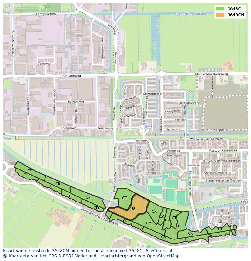 Afbeelding van het postcodegebied 3648 CN op de kaart.