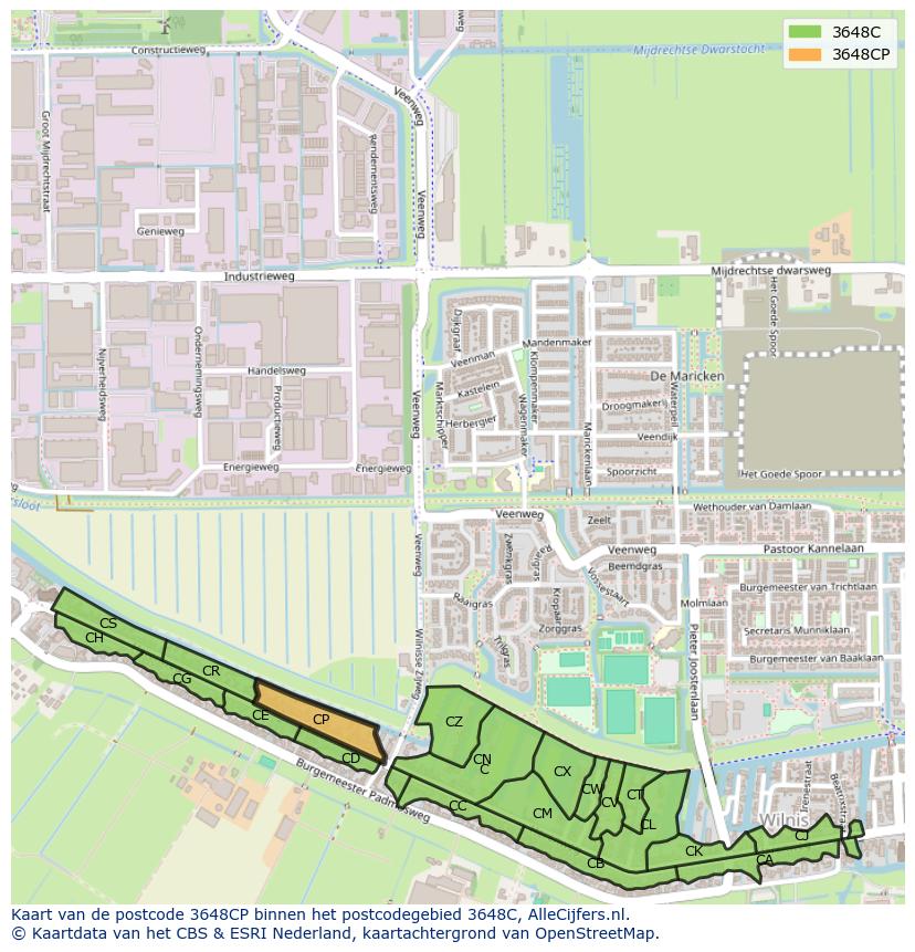 Afbeelding van het postcodegebied 3648 CP op de kaart.