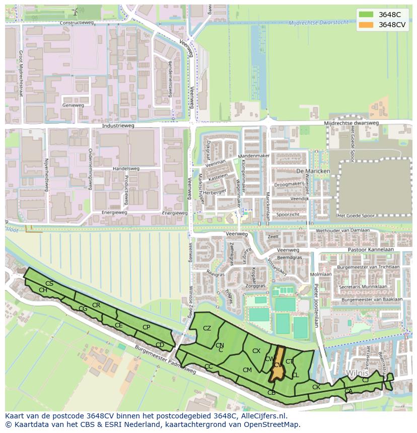 Afbeelding van het postcodegebied 3648 CV op de kaart.