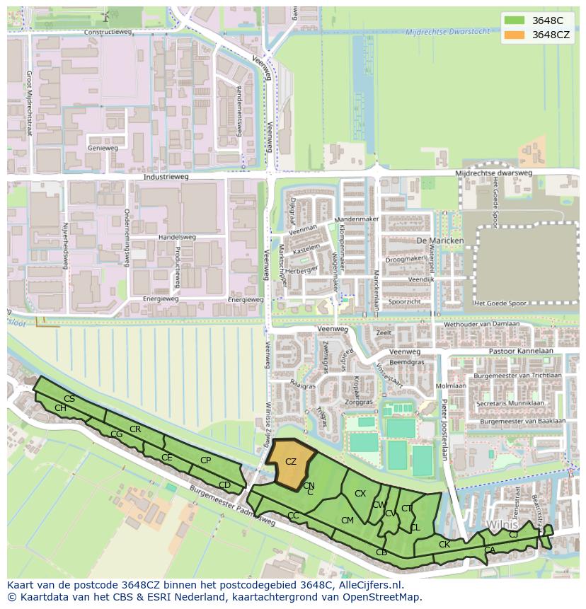 Afbeelding van het postcodegebied 3648 CZ op de kaart.