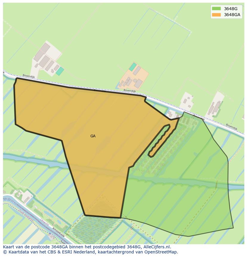 Afbeelding van het postcodegebied 3648 GA op de kaart.