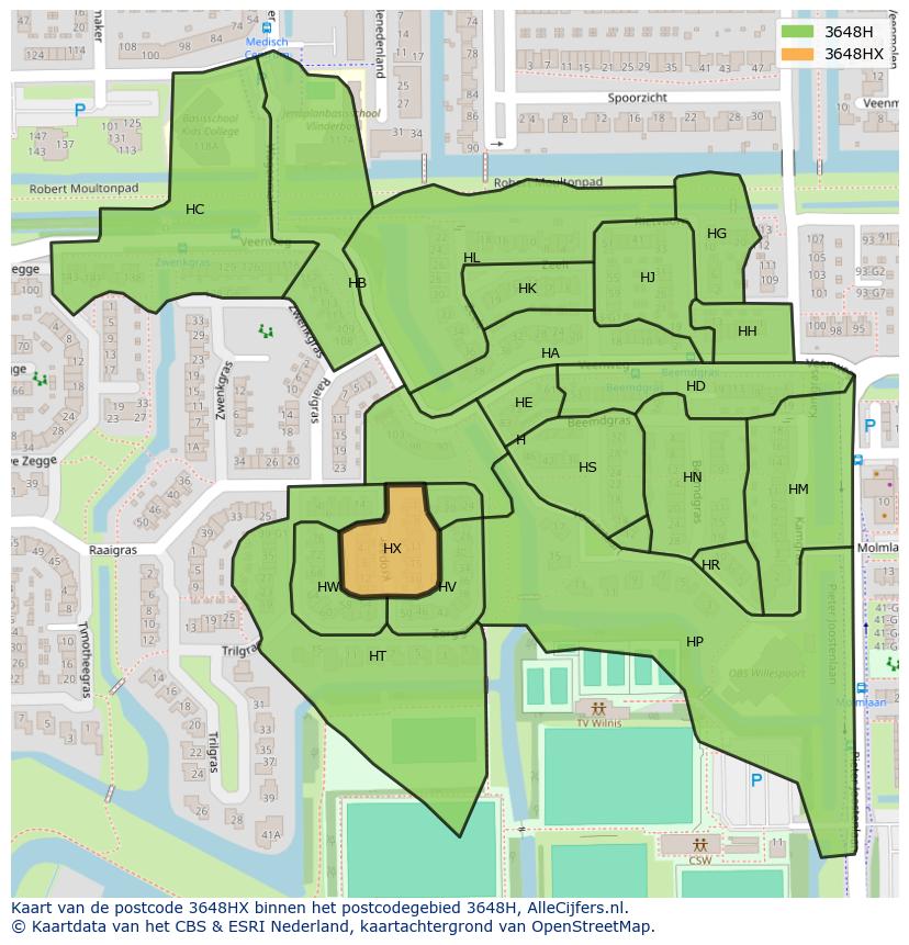 Afbeelding van het postcodegebied 3648 HX op de kaart.