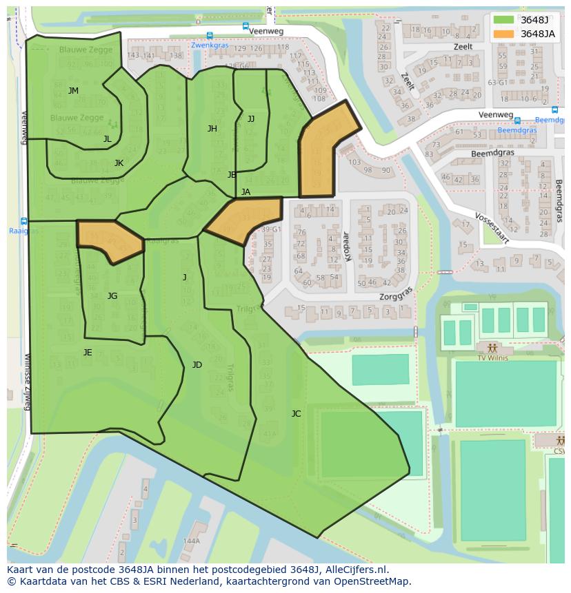 Afbeelding van het postcodegebied 3648 JA op de kaart.