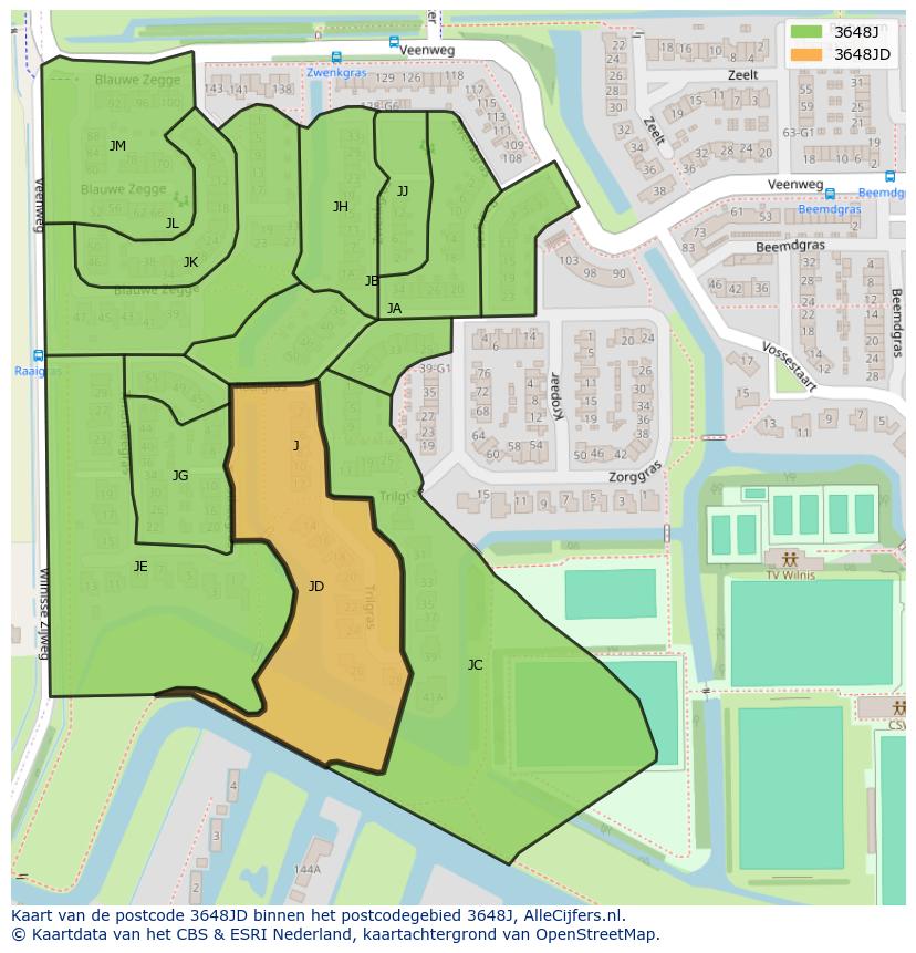 Afbeelding van het postcodegebied 3648 JD op de kaart.