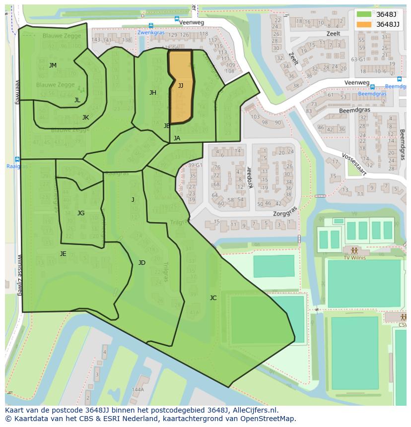 Afbeelding van het postcodegebied 3648 JJ op de kaart.