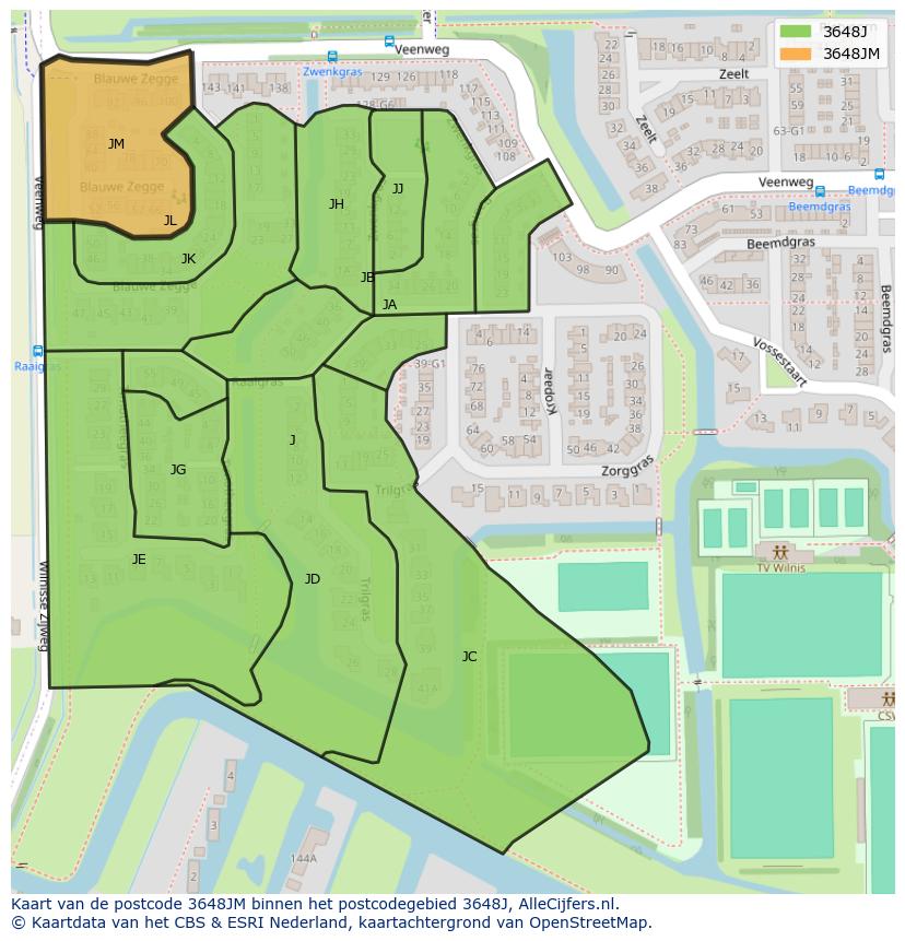 Afbeelding van het postcodegebied 3648 JM op de kaart.