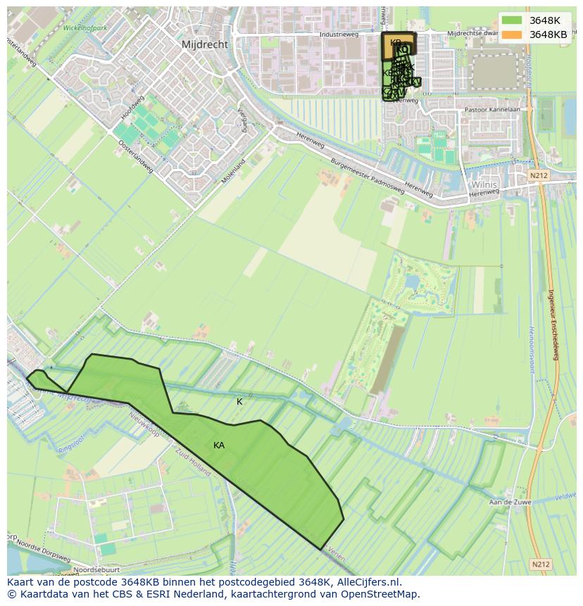 Afbeelding van het postcodegebied 3648 KB op de kaart.