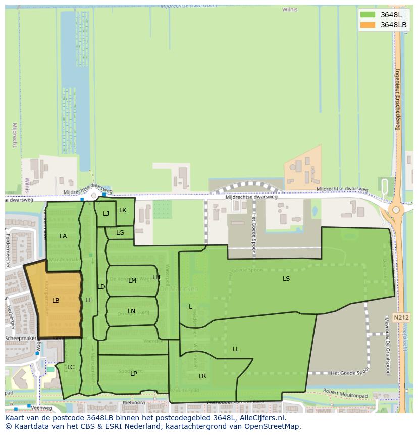 Afbeelding van het postcodegebied 3648 LB op de kaart.