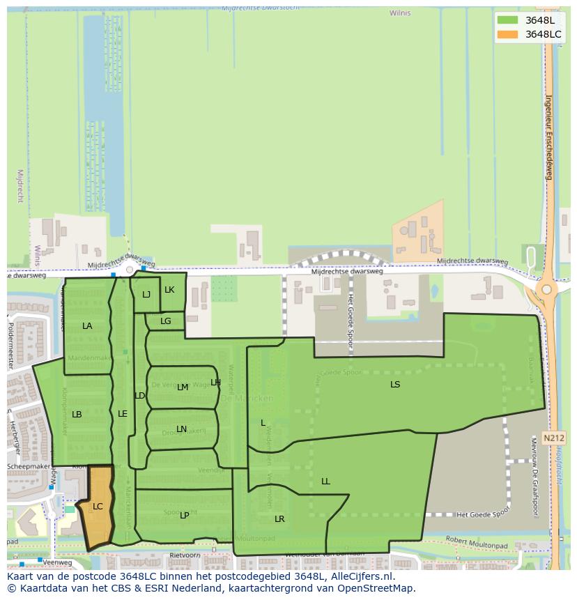 Afbeelding van het postcodegebied 3648 LC op de kaart.