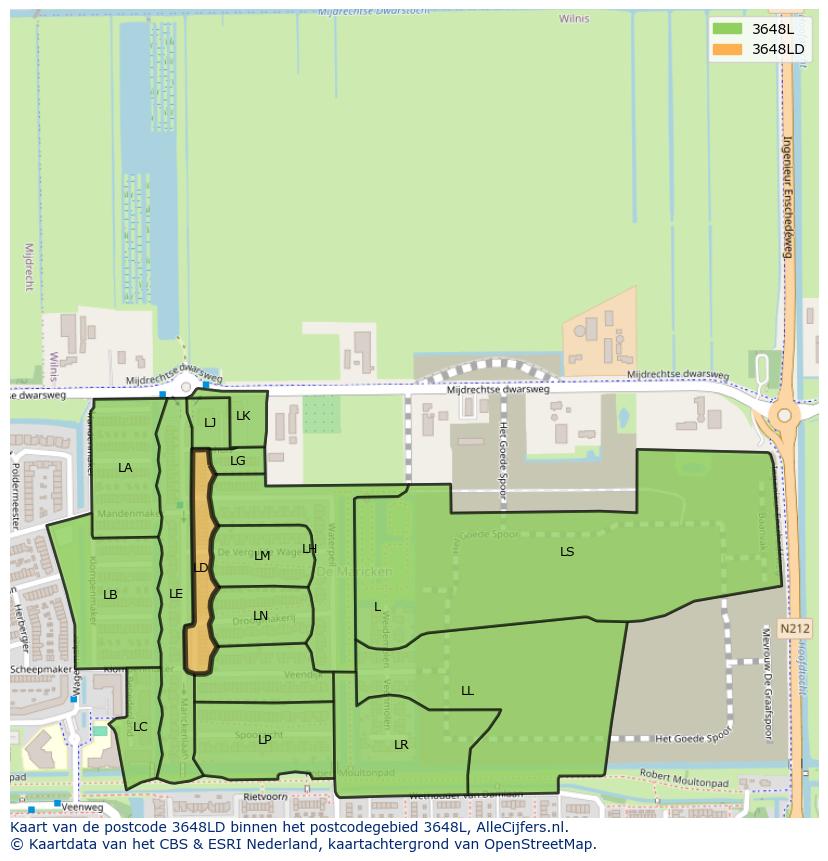 Afbeelding van het postcodegebied 3648 LD op de kaart.