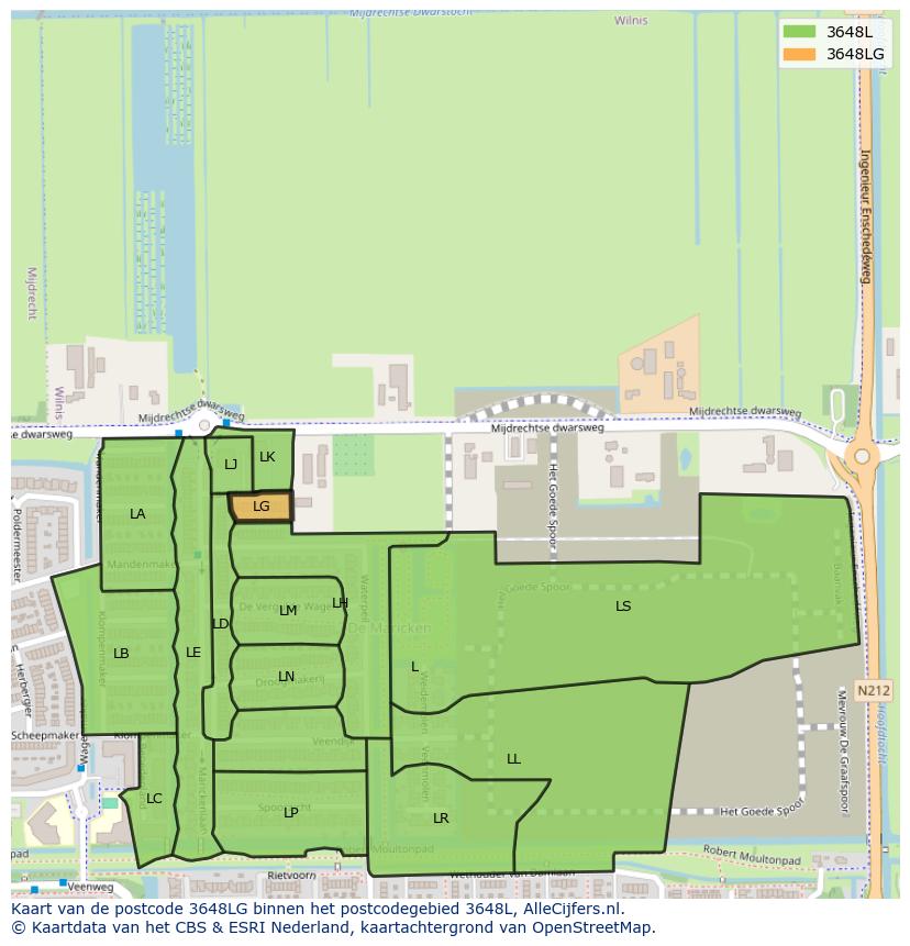 Afbeelding van het postcodegebied 3648 LG op de kaart.