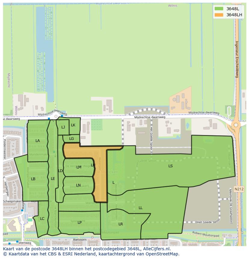 Afbeelding van het postcodegebied 3648 LH op de kaart.