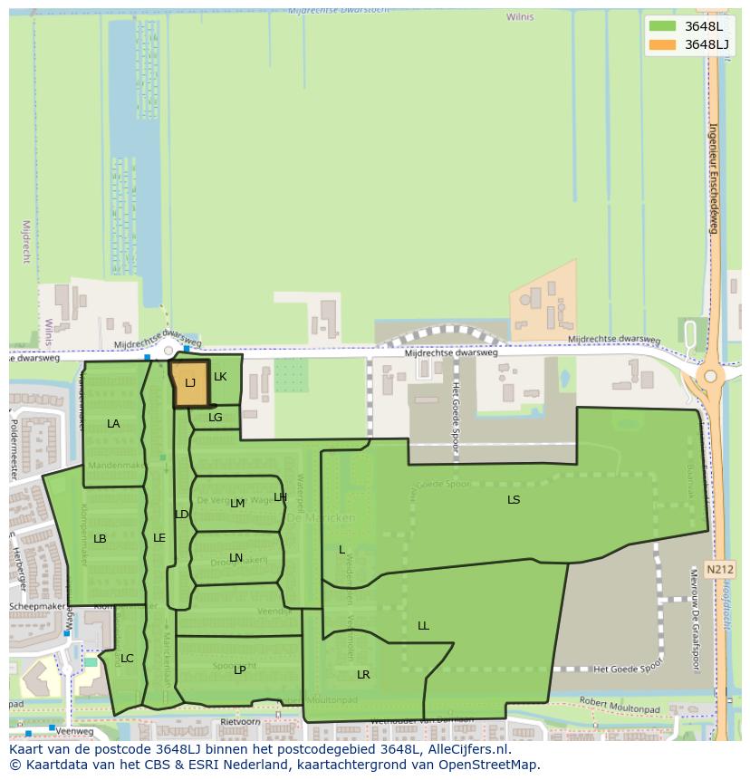 Afbeelding van het postcodegebied 3648 LJ op de kaart.