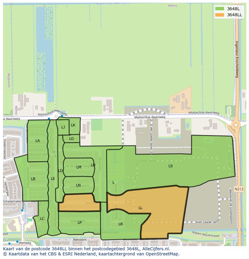 Afbeelding van het postcodegebied 3648 LL op de kaart.
