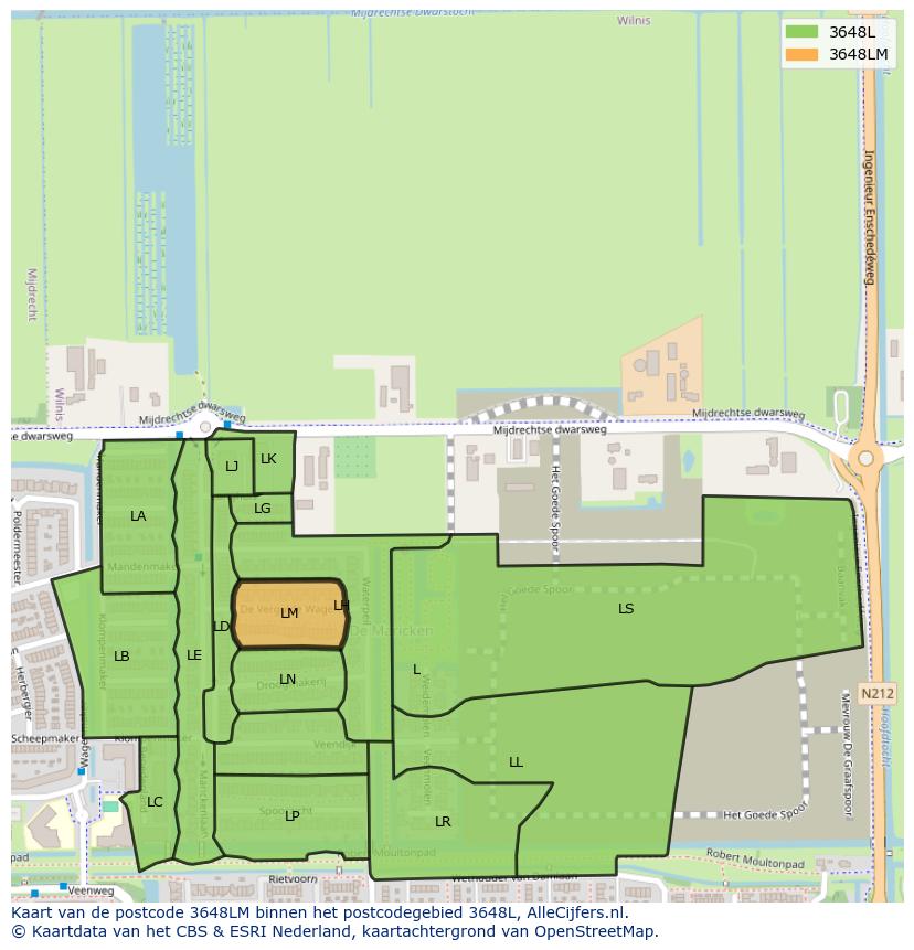Afbeelding van het postcodegebied 3648 LM op de kaart.