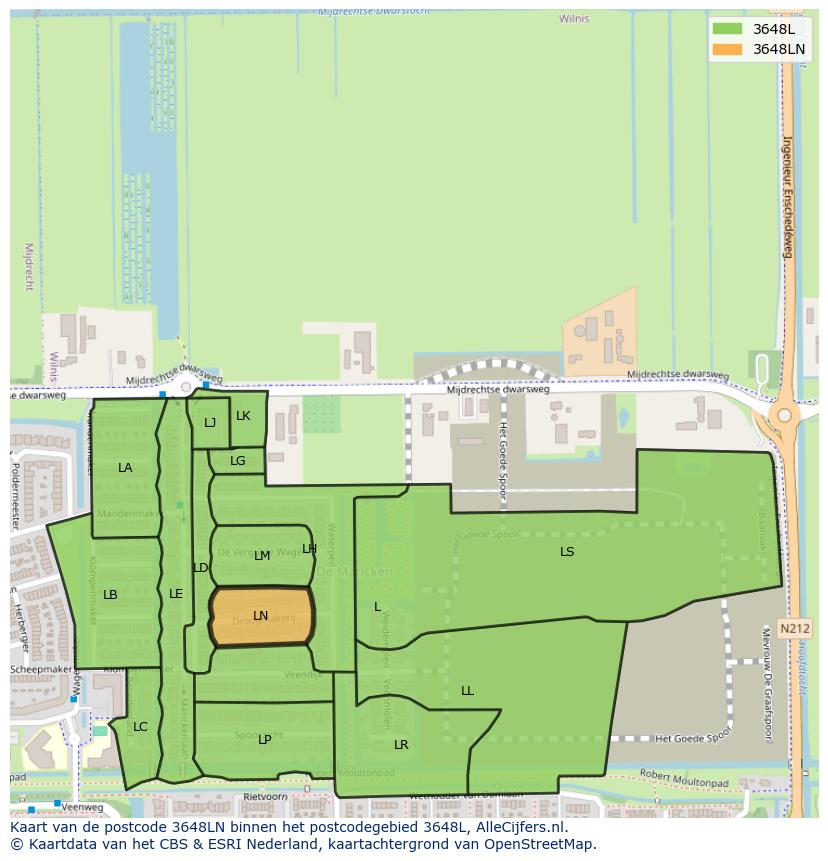 Afbeelding van het postcodegebied 3648 LN op de kaart.