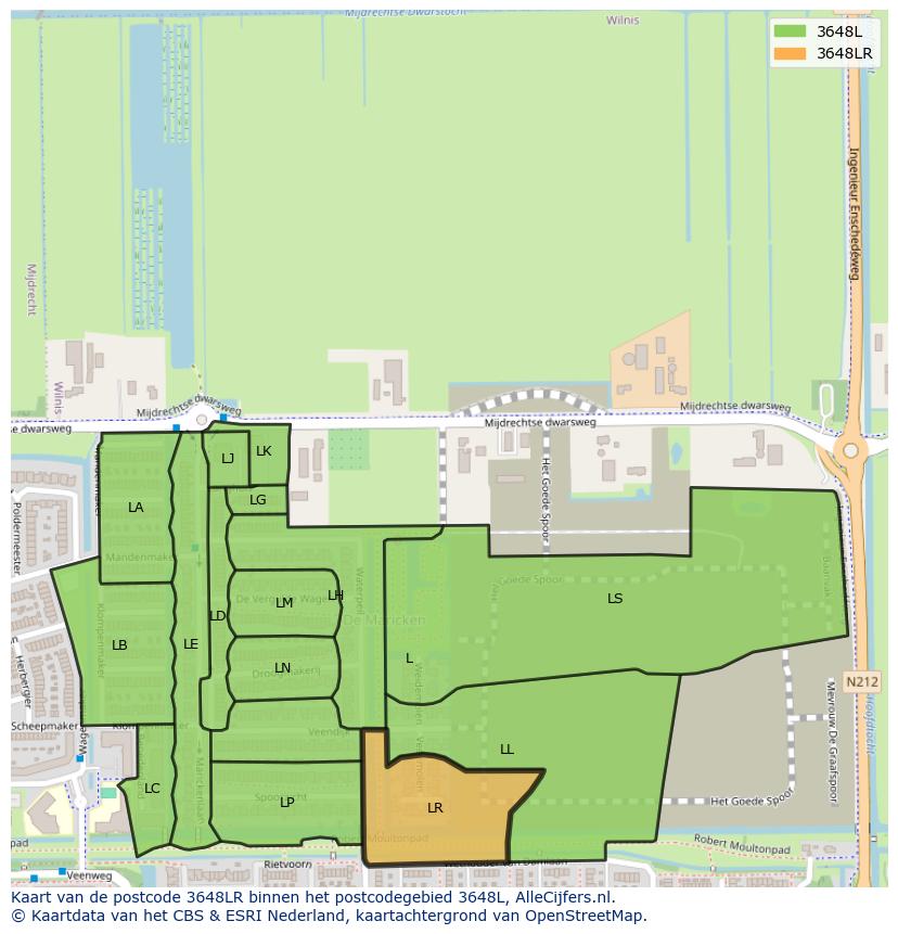 Afbeelding van het postcodegebied 3648 LR op de kaart.