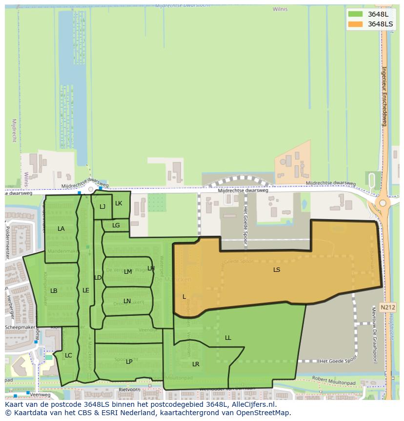 Afbeelding van het postcodegebied 3648 LS op de kaart.