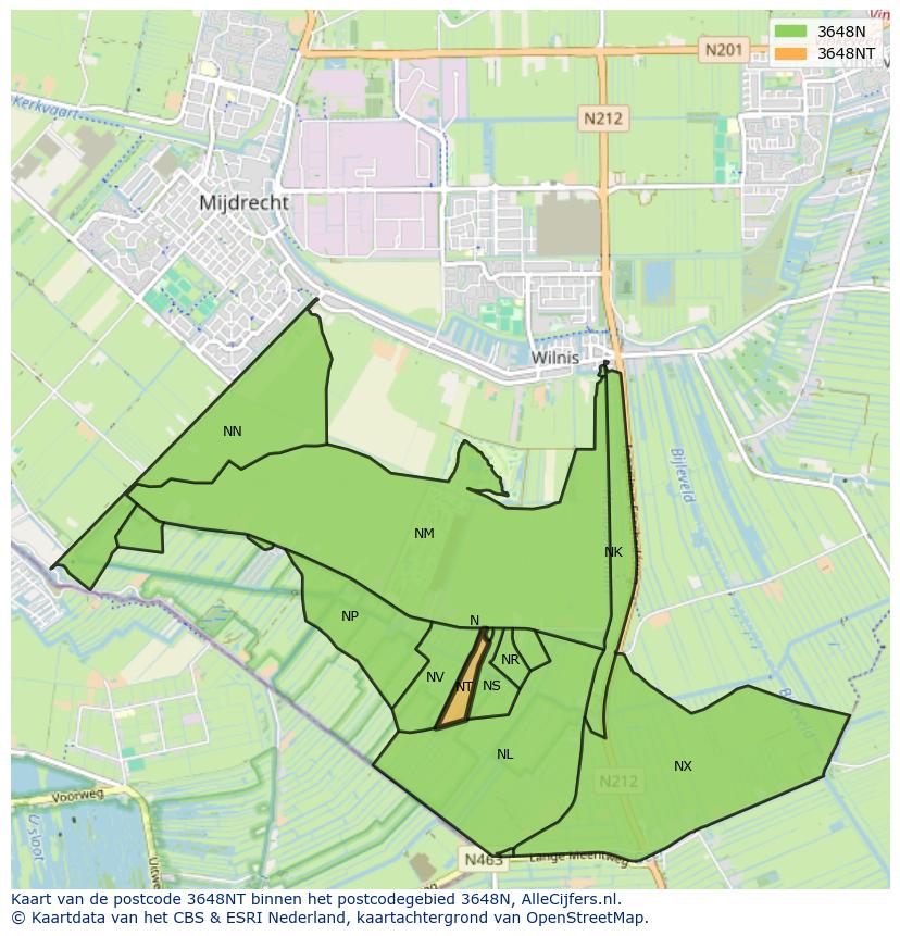 Afbeelding van het postcodegebied 3648 NT op de kaart.