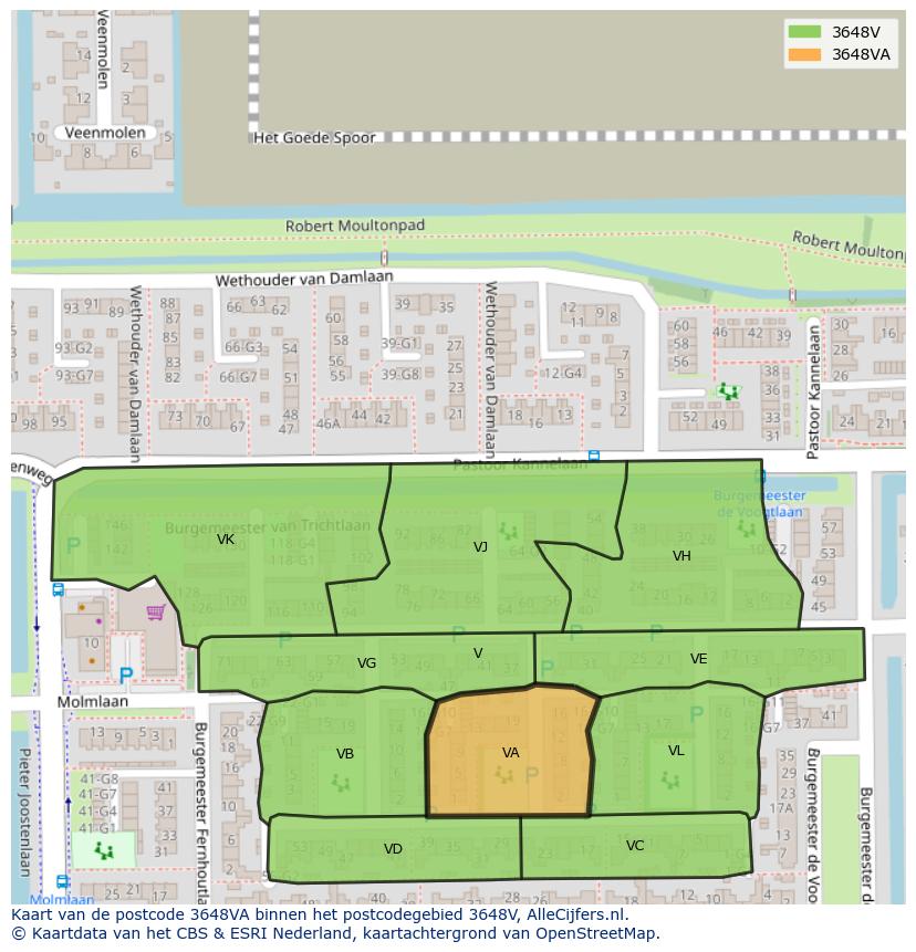 Afbeelding van het postcodegebied 3648 VA op de kaart.