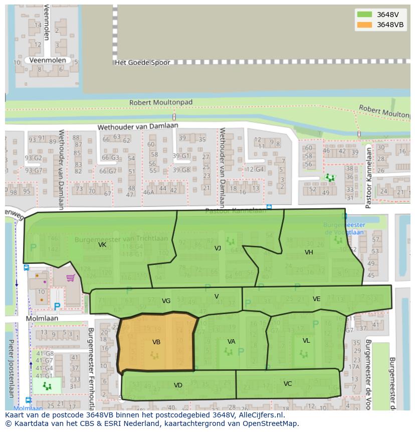 Afbeelding van het postcodegebied 3648 VB op de kaart.