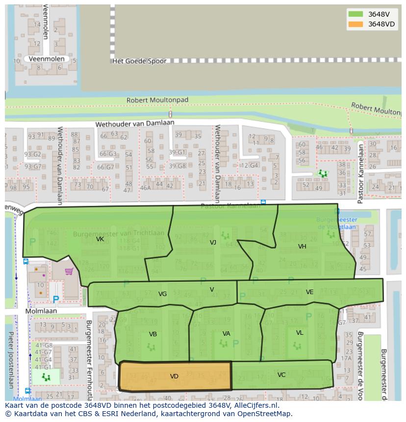 Afbeelding van het postcodegebied 3648 VD op de kaart.