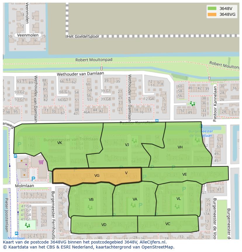 Afbeelding van het postcodegebied 3648 VG op de kaart.
