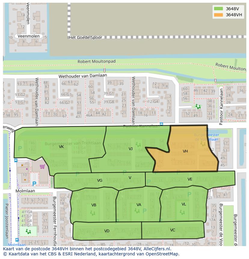 Afbeelding van het postcodegebied 3648 VH op de kaart.