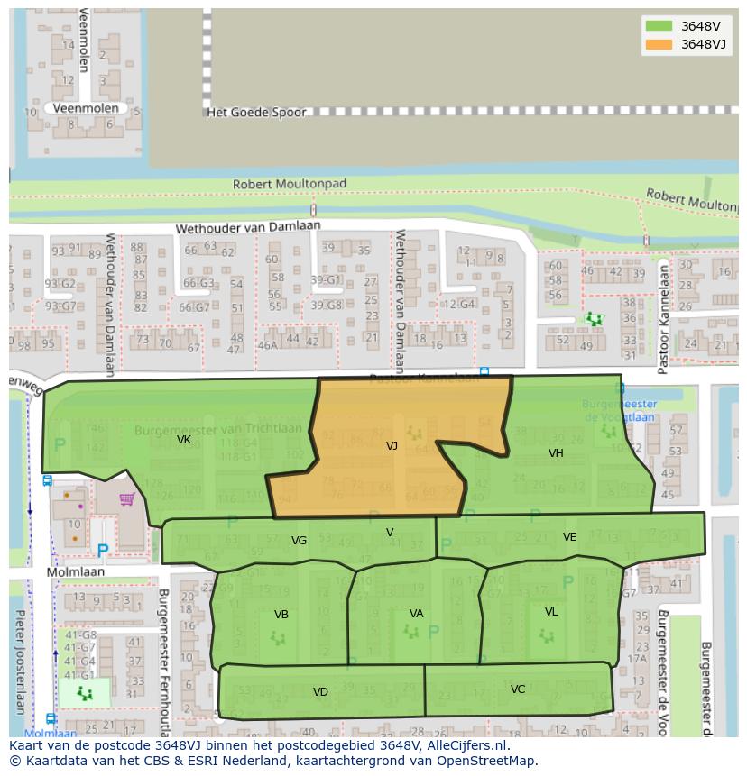 Afbeelding van het postcodegebied 3648 VJ op de kaart.