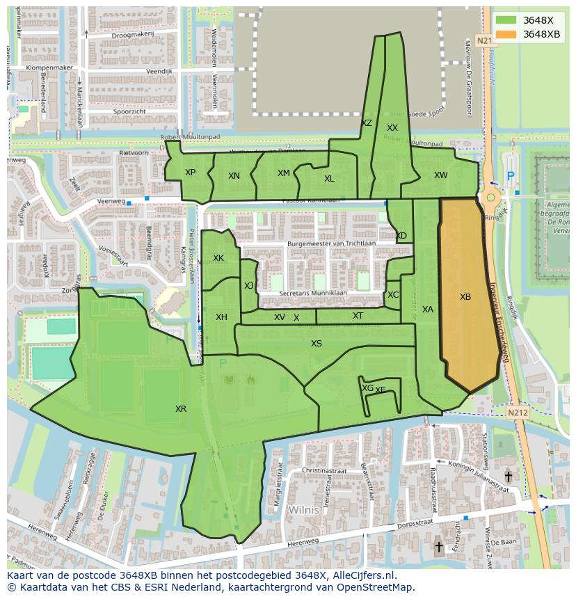 Afbeelding van het postcodegebied 3648 XB op de kaart.