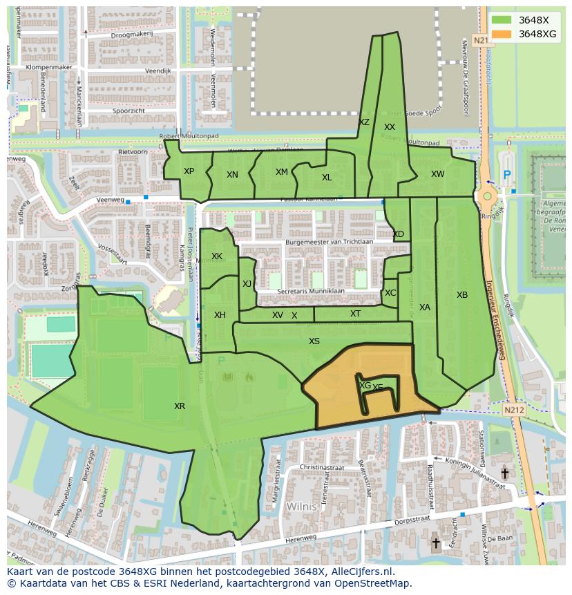Afbeelding van het postcodegebied 3648 XG op de kaart.