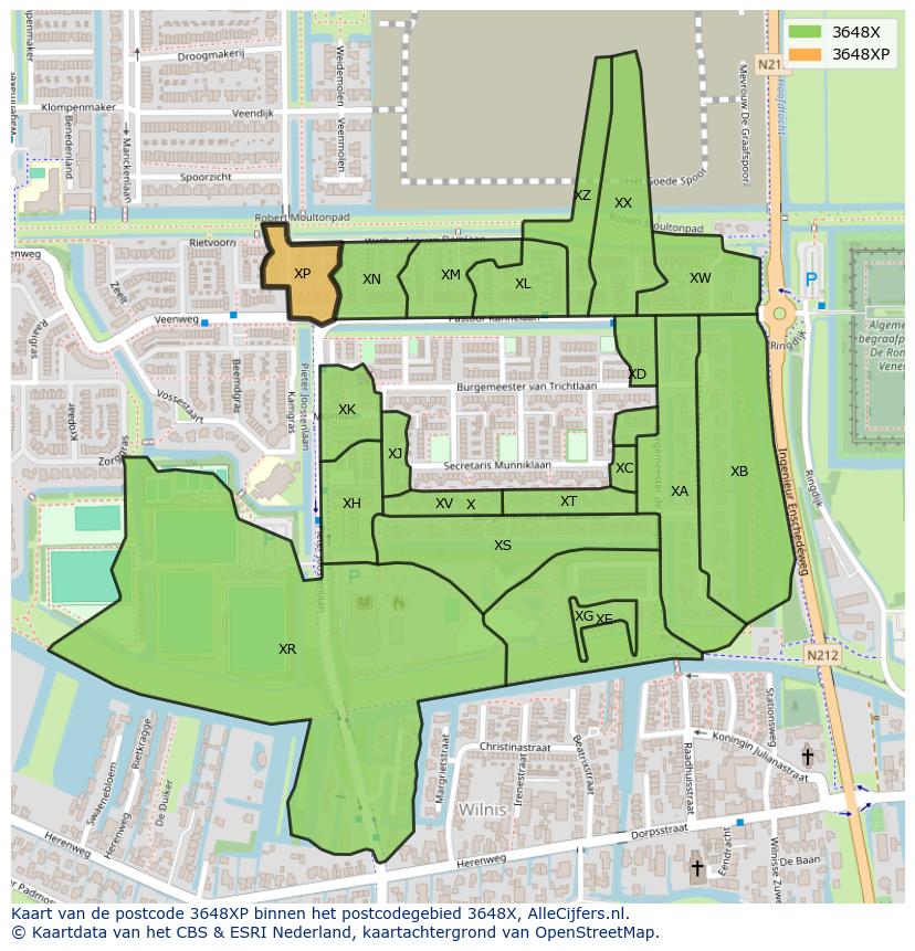 Afbeelding van het postcodegebied 3648 XP op de kaart.