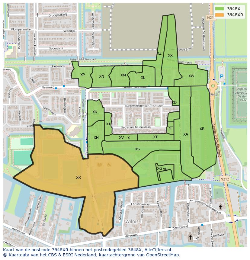 Afbeelding van het postcodegebied 3648 XR op de kaart.