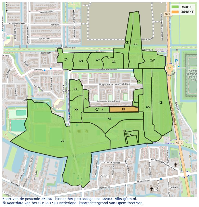Afbeelding van het postcodegebied 3648 XT op de kaart.