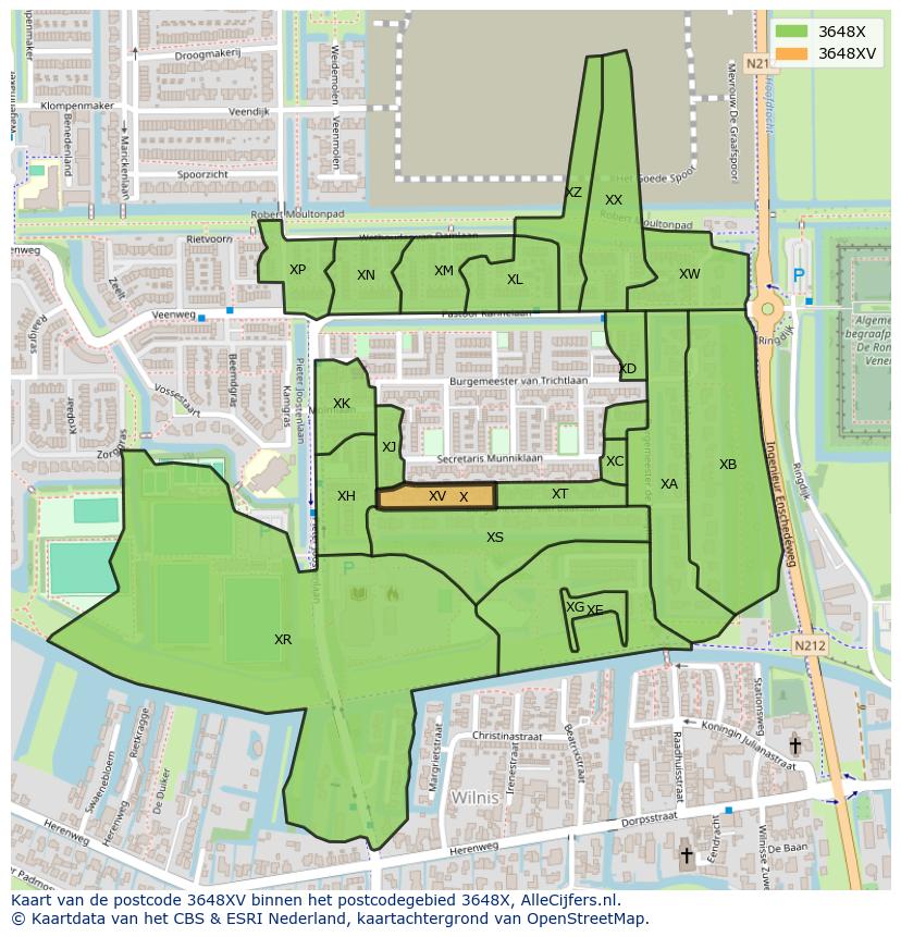 Afbeelding van het postcodegebied 3648 XV op de kaart.