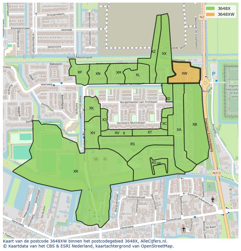 Afbeelding van het postcodegebied 3648 XW op de kaart.