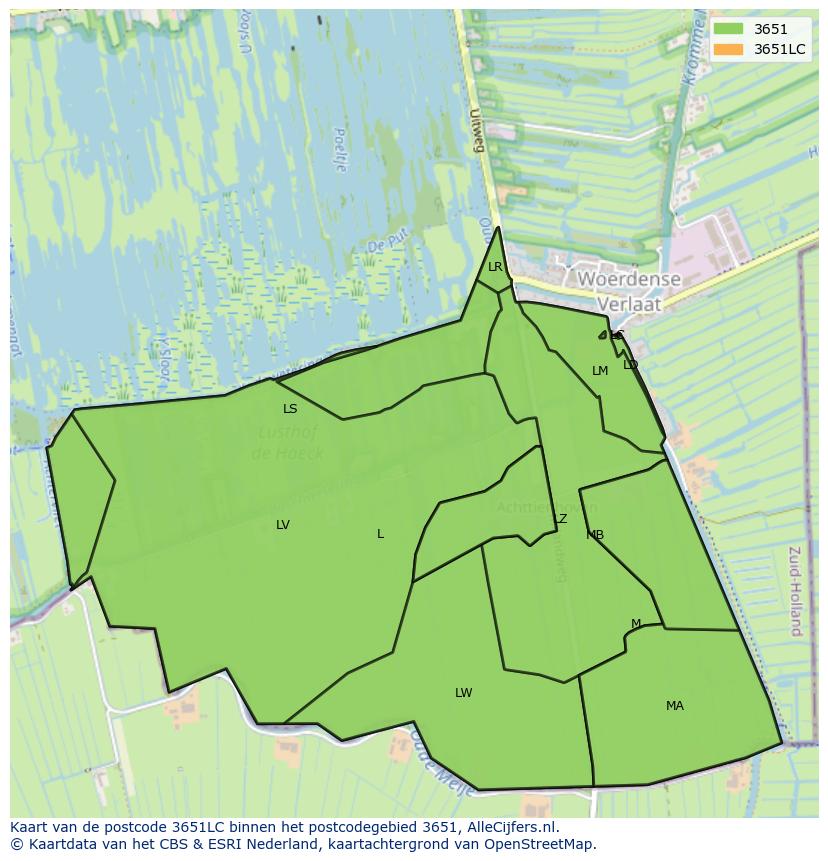 Afbeelding van het postcodegebied 3651 LC op de kaart.