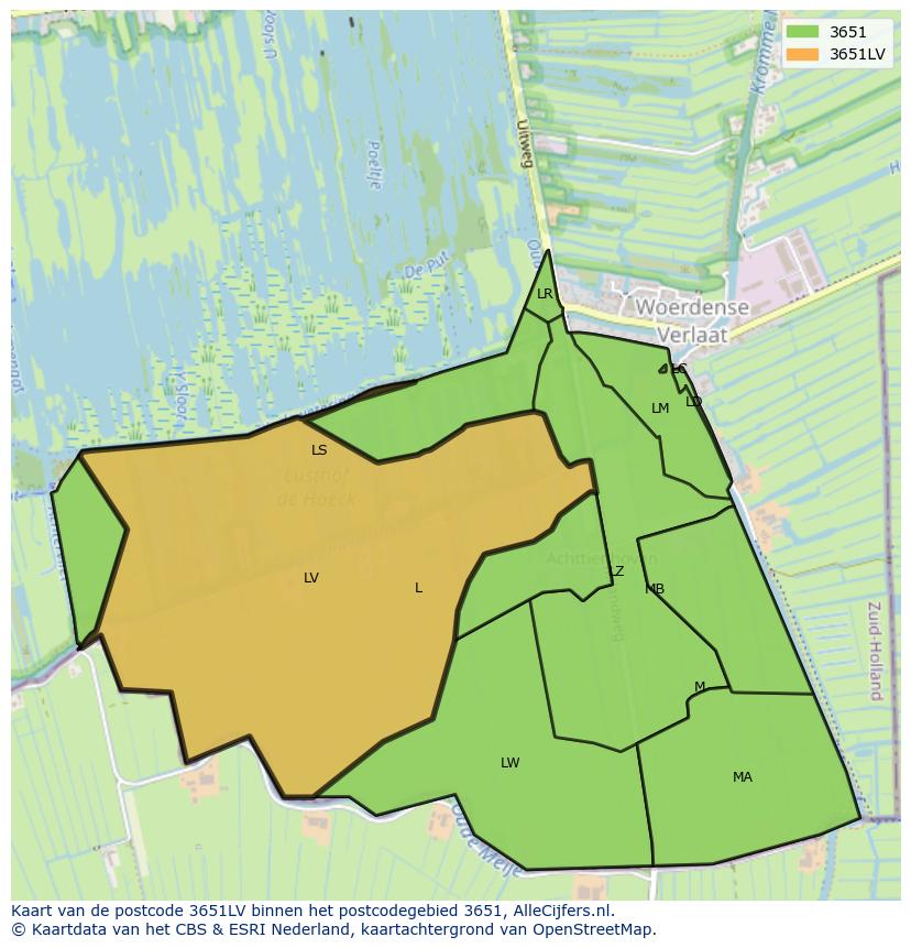 Afbeelding van het postcodegebied 3651 LV op de kaart.