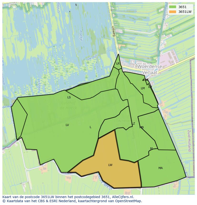 Afbeelding van het postcodegebied 3651 LW op de kaart.