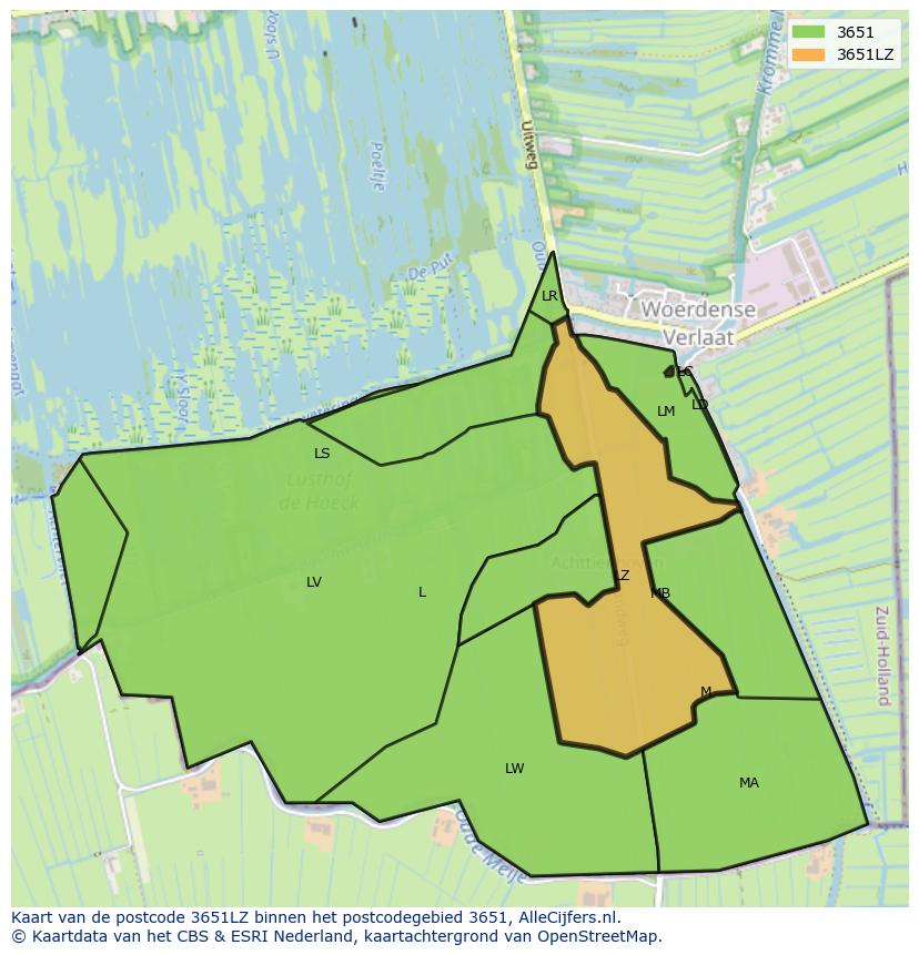 Afbeelding van het postcodegebied 3651 LZ op de kaart.