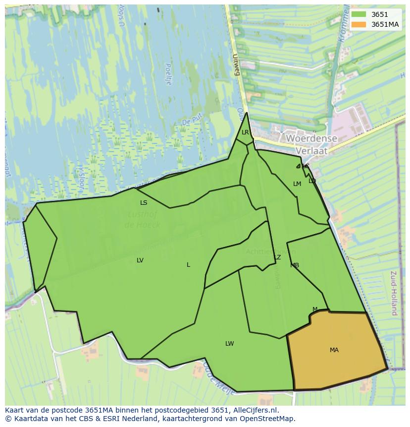 Afbeelding van het postcodegebied 3651 MA op de kaart.