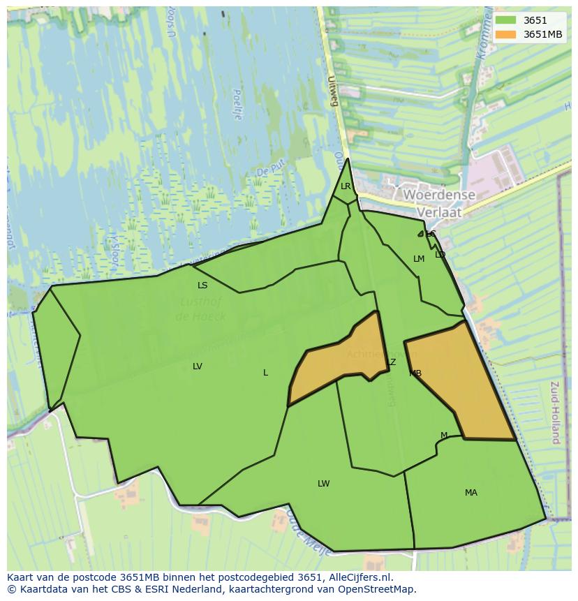 Afbeelding van het postcodegebied 3651 MB op de kaart.