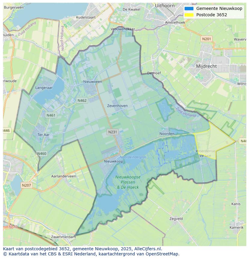 Afbeelding van het postcodegebied 3652 op de kaart.